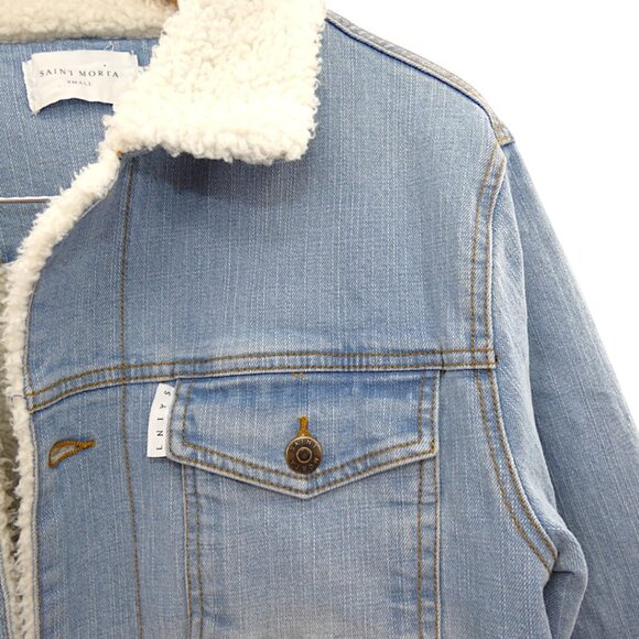 Saint Morta Sherpa Denim Jacket Small Men’s Unisex Oversized Boyfriend Fit - Picture 6 of 10